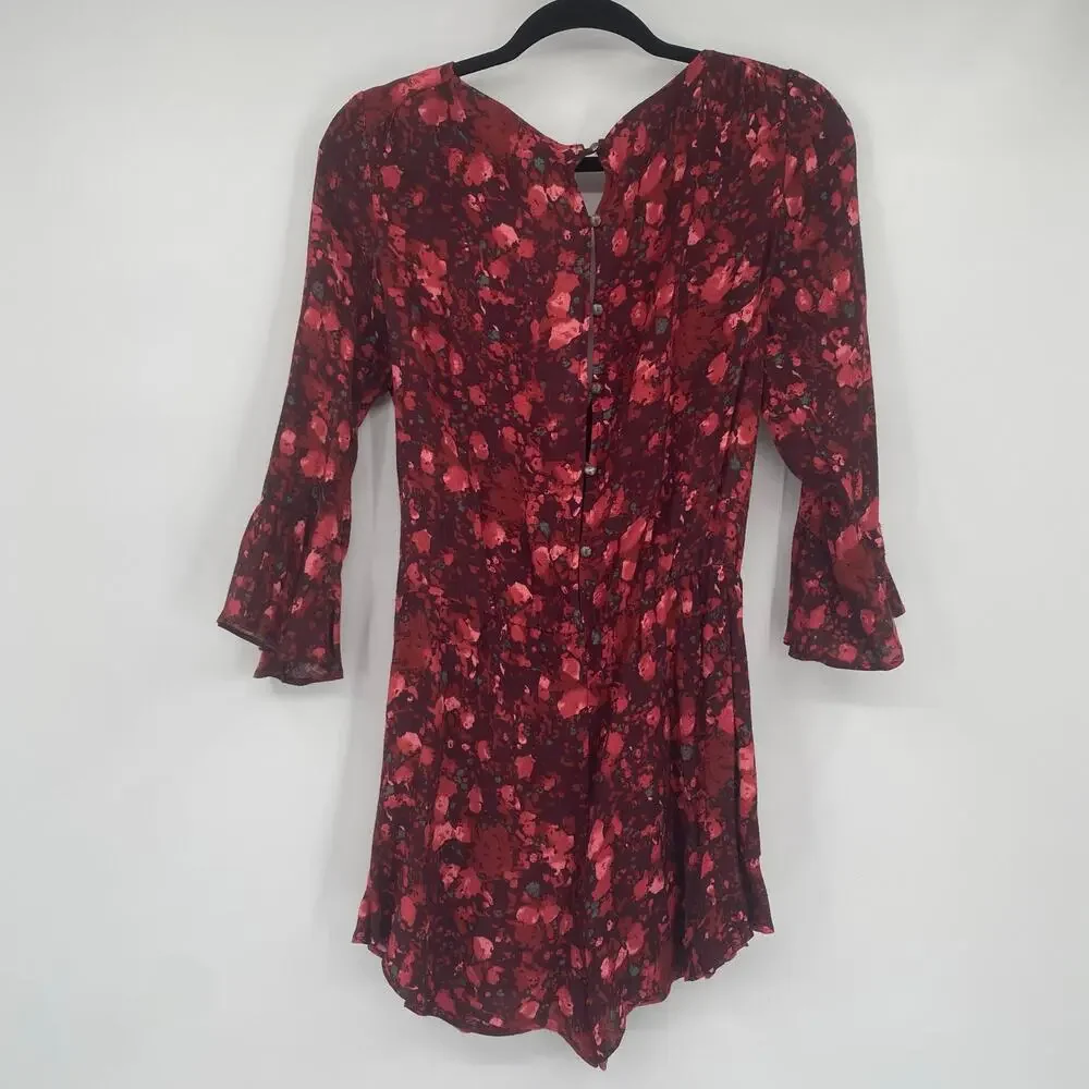 Free People Women's Berry Burgundy All The Right Ruffles Romper Size Small